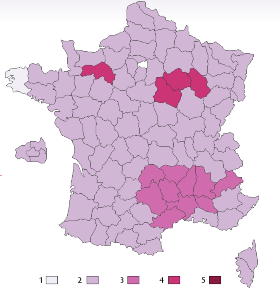 Combien de bises en région en France ?