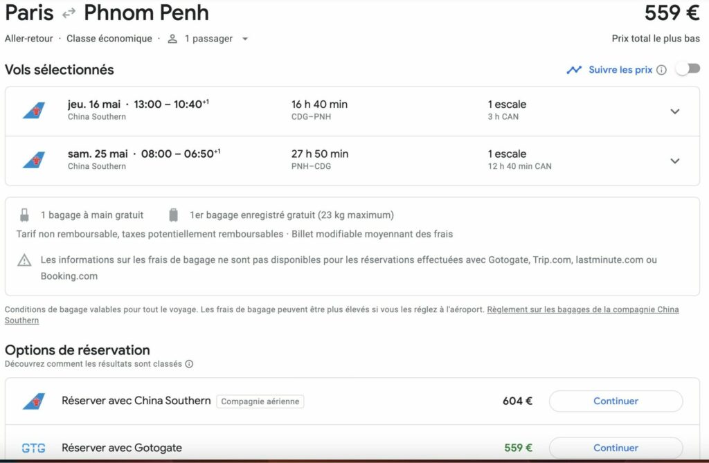 Vol par cher pour le Cambodge avec Google Flights