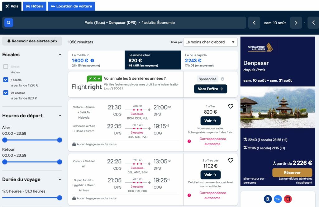 Skyscanner : vol pas cher vers Bali en Indonésie