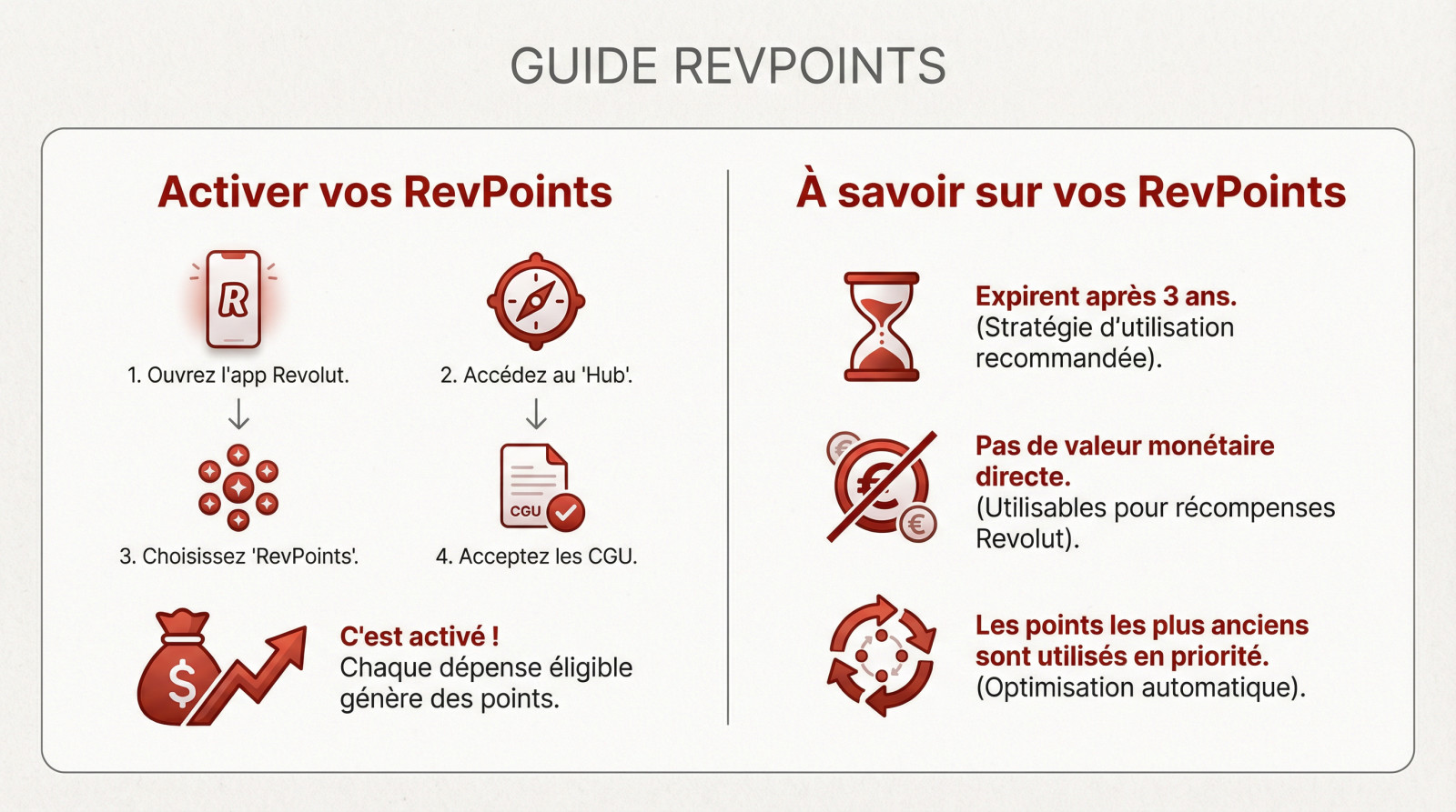 Interface de l'application Revolut montrant l'<strong>activation du programme RevPoints</strong>