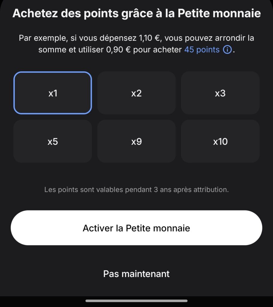 Acheter des revPoints avec l'arrondi de monnaie