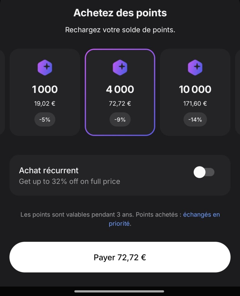 Acheter des RevPoints - Les packs de revPoints