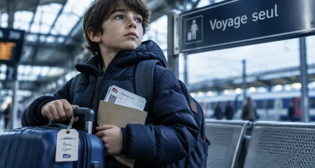 Age pour prendre le train seul : enfant en gare avec billet et valise